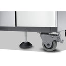 Close-up of the Napoleon Skirt Kit for Prestige® PRO 665 by Napoleon Grills, featuring an adjustable leveling foot and a swivel caster—perfect for integration with a built-in outdoor kitchen.
