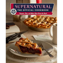 A slice of lattice-topped cherry pie on a plate, with a whole pie from the Supernatural: The Official Cookbook: Burgers, Pies, and Other Bites from the Road and a pocket knife in the background.