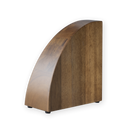 The Messermeister Knife Gallery Magnetic Knife Block for Countertop Storage by Messermeister features a curved wooden design with a smooth finish, standing upright on four small black feet against a white background. This elegant and practical countertop organizer offers stylish and efficient storage for your kitchen knives.