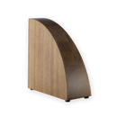 The Messermeister Knife Gallery Magnetic Knife Block for Countertop Storage by Messermeister features a curved wooden top, flat sides, and stands upright on small black feet against a white background, providing an elegant solution for organizing knives on your countertop.