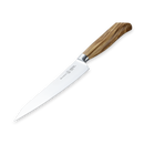 The Messermeister Oliva Elite O.T. Prep Knife - 6.5" features a stainless steel blade and a smooth, light brown wooden handle, shown diagonally on a plain white background.