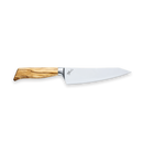 The Messermeister Oliva Elite O.T. Prep Knife - 6.5" showcases a polished silver blade and a light wooden handle, blending elegance and superior craftsmanship, displayed on a white background.