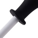 Close-up of the Messermeister 1200 Grit Ceramic Sharpening Rod - 12", showing the smooth transition between its white ceramic rod and black handle.
