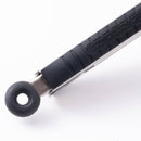 A close-up of the 9" Messermeister Silicone Coated Locking Tongs in black and silver, featuring a silicone ring at the end, displayed on a white background.