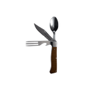 The Messermeister Adventure Chef Maple Folding Camp Utensil features a maple handle and stainless steel spoon, knife, and fork—folding design makes it the perfect portable tool for any camp chef on the go.