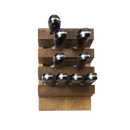 A top-down view of the Messermeister Avanta Damascus Block Set - 10 Piece, a wooden magnetic block holding ten stainless steel knives by Messermeister, arranged in rows with handles facing up.