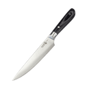 The Messermeister Avanta Damascus Starter Set - 3 Piece by Messermeister features sharp VG10 Japanese stainless steel knives with black handles, shown on a plain white background.