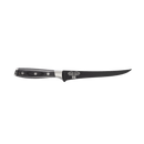 The Messermeister Avanta Kendrick BBQ Fillet Knife - 7" features a curved blade, black handle with silver rivets, German stainless steel construction, and displays the Mad Max BBQ logo on the blade, shown on a plain white background.