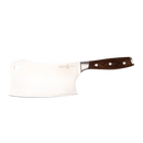 The Messermeister Avanta Pakkawood Heavy Cleaver - 7" is a stainless steel cleaver with a wide blade and a dark pakkawood handle with three metal rivets, shown on a plain light gray background.