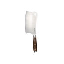 The Messermeister Avanta Pakkawood Heavy Cleaver - 7" features a wide stainless steel blade with a hanging hole and a dark pakkawood handle secured by three metal rivets.