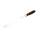The Messermeister Avanta Pakkawood Scalloped Slicer - 10" features a polished Pakkawood handle with three metal rivets and is displayed against a plain white background.