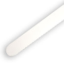 A close-up of the Messermeister Avanta Pakkawood Scalloped Slicer - 10", featuring a scalloped edge and rounded tip, is photographed on a white background.