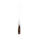 The Messermeister Avanta Pakkawood Scalloped Slicer - 10" features a long silver blade and dark Pakkawood handle with three metal rivets, shown on a plain white background.