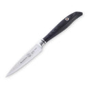The Messermeister Blacksmith Next Level Block Set - 5 Piece features a sleek paring knife with a high-carbon stainless steel blade and dark wood handle, making it a premium addition to any kitchen from Messermeister.