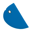 The Messermeister Blue Silicone Bowl Scraper is a semi-circular, dishwasher-safe kitchen tool made of blue silicone with a rounded edge and a small hole near one corner, shown on a white background.