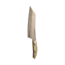 The Messermeister Carbon Bunka Chef's Knife - 8" features a wide, straight-edged blade and a wooden handle, shown upright against a plain white background.