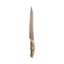 The Messermeister Carbon Scalloped Knife - 9" features a long carbon steel blade with a wooden handle, displayed against a plain white background.