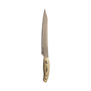 The Messermeister Carbon Slicer - 9" features a long, narrow blade and pointed tip with a textured wooden handle, shown against a plain white background.