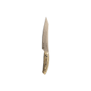 The Messermeister Carbon Utility - 6" kitchen knife features a high-carbon steel blade and a gold-colored handle, shown on a plain white background.