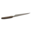 The Messermeister Chef April Bloomfield Carbon Chef's Knife – 6.5" features a high-carbon steel blade and a wood-textured handle, displayed on a white background.