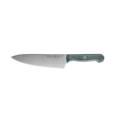 The Messermeister Custom Blue Chef's Knife - 8" features a stainless steel all-purpose blade and an ergonomic blue handle with two gold rivets, shown against a plain white background.