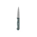 The Messermeister Custom Blue Paring Knife - 3.5" is a small, sharp precision paring knife with a pointed stainless steel blade and a blue handle, shown against a plain white background.