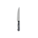 A Messermeister Custom Next Level 5-Piece Magnetic Knife Block Set featuring a stainless steel chef’s knife with a sharp blade and a black handle accented by two rivets, presented against a plain white background—an ideal addition to your organized kitchen or Messermeister magnetic knife block collection.