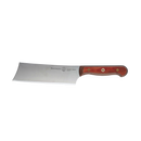 The Messermeister Custom Red Nakiri Knife - 6.5" by Messermeister features a wide rectangular stainless steel blade and a wooden handle, shown on a white background.