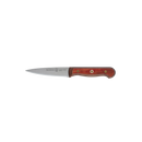 The Messermeister Custom Red Paring Knife - 3.5" features a pointed stainless steel blade and an ergonomic wooden handle, displayed against a plain white background.