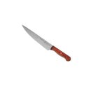 The Messermeister Custom Red Utility Knife - 6" features a silver stainless steel blade and a reddish-brown handle, perfect for kitchen prep, showcased on a white background.