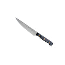 The Messermeister Custom Utility Knife - 6" features a stainless steel blade and a dark, two-rivet handle, shown on a white background.