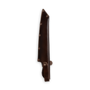 A dark brown leather sheath with visible stitching and metal rivets, designed for carrying the Messermeister Iron & Resin Overland Chef 9″ Carving Knife, isolated on a white background.