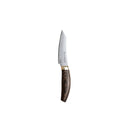 The Messermeister Kawashima Magnet Block Set - 5 Piece features kitchen knives with curved, polished wooden handles and short, sharp SG2 steel blades, displayed on a white background.