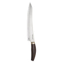 The Messermeister Kawashima Magnet Block Set - 5 Piece features SG2 steel blades and dark wooden handles with metal bolsters—ideal for displaying your knives on the sleek magnetic wood block by Messermeister.