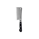 The Messermeister Meridian Elite Heavy Cleaver - 6" features a broad German stainless steel blade and a black ergonomic handle with three rivets, shown against a plain white background.