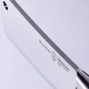Close-up of a Messermeister Meridian Elite Heavy Cleaver - 6" blade, displaying the brand name, logo, and Made in Germany engraving on its polished German stainless steel surface.