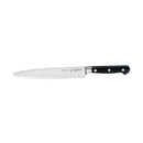 The Messermeister Meridian Elite Kullens Carving Set (2 piece) features high-carbon German steel blades with shallow indentations and black triple-riveted handles, shown against a white background.