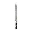 A 10" Messermeister Meridian Elite Kullens Slicer with a silver blade and black, triple-riveted handle is displayed against a plain white background.
