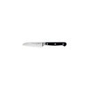 The Messermeister Meridian Elite Sheep's Foot Paring Knife - 3.5" features a high-carbon stainless steel blade and a black handle with three silver rivets, shown on a plain white background.