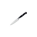 The Messermeister Meridian Elite Starter Set - 3 Piece features a sharp stainless steel paring knife with a black handle and three silver rivets, crafted in the Solingen Germany style, shown on a white background.