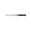 The Messermeister Meridian Elite Boning Knife - 6" by Messermeister features a long, narrow German stainless steel blade and black triple-riveted handle, ideal for deboning meats, shown on a white background.
