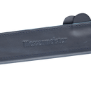 Close-up of the Messermeister Midnight Navy Leather Magnetic Edge-Guard (6.5"), a stylish blue leather knife guard embossed with the Messermeister logo, protecting your knife’s edge securely.