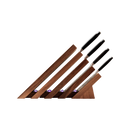 The Messermeister Next Level Magnetic Knife Block - UV Light securely holds four kitchen knives with black handles in separate angled slots, shown on a white background.