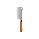 The Messermeister Oliva Elite Heavy Cleaver - 6" features a wide high-carbon stainless steel blade and a light brown wooden handle, shown against a plain white background.