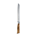 An 11-piece knife block set from the Messermeister Oliva Elite collection, featuring stainless steel blades and polished wooden handles, is displayed against a plain white background.
