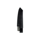 A Messermeister Overland Camp Knife is partially inserted into a Messermeister Leather Belt Sheath, showing the handle and part of the blade against a plain white background.