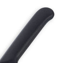 Close-up of the black handle on the Messermeister Black Serrated Tomato Knife with Matching Sheath (4.5"), photographed against a white background.