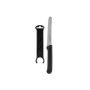 The Messermeister Black Serrated Tomato Knife with Matching Sheath (4.5") is shown with its sheath on a plain white background.