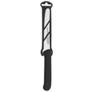 The Messermeister Black Serrated Tomato Knife, 4.5", features a micro-serrated blade, black handle, and matching sheath for safety—perfect for effortless slicing.