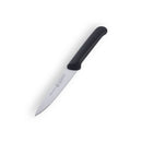 A Messermeister Black Spear Point Parer with Matching Sheath, 4", featuring a stainless steel blade and black handle, is displayed on a white background.